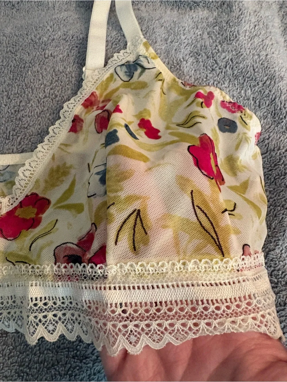 Auden Unlined Bralette Watercolor Floral Print Large Semi-Sheer No Underwire
